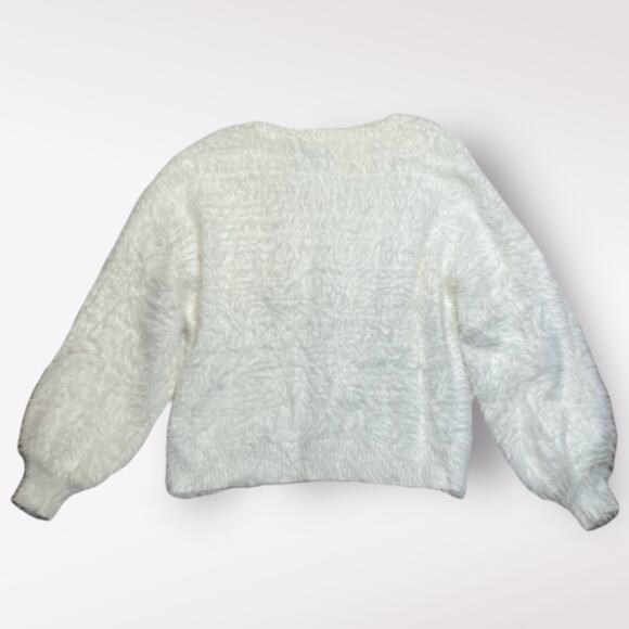 London Kaye Womens‎ White Pullover Fuzzy Sweater Size L Neutral Minimalist - Picture 5 of 6